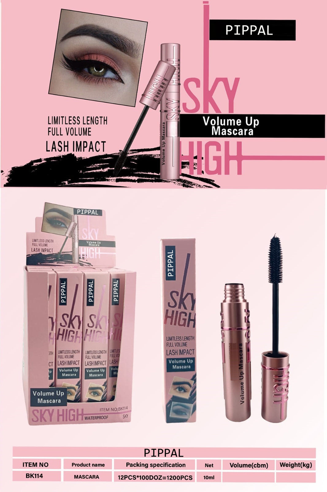 Pippal Sky High Eyeliner 1 Pcs with Mascara Ultra Volume Up Volumizing Mascara for Bold And Dramatic Lashes Long Lasting Waterproof 10Gm (Pack of 2)