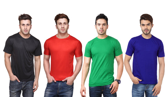 Ketex Polyester Dri-Fit Half Sleeves Round Neck T-Shirt ( Pack of 4 )