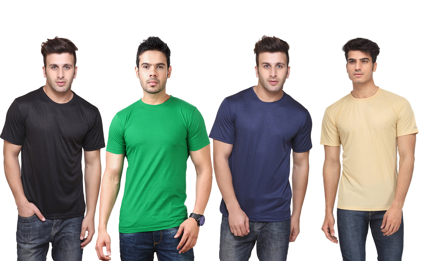 Ketex Polyester Dri-Fit Half Sleeves Round Neck T-Shirt ( Pack of 4 )