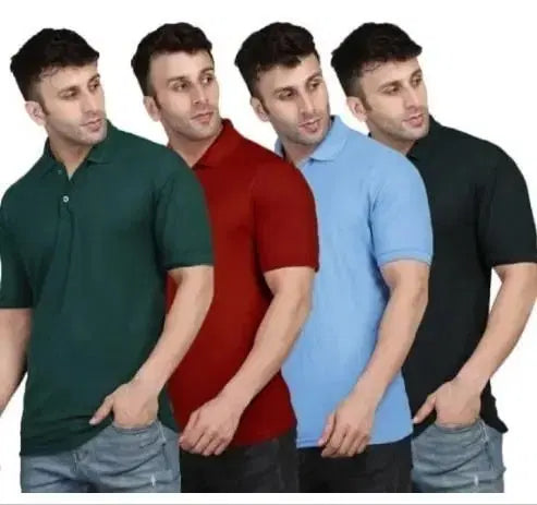 Polo Neck T-Shirt (Multicolor, XXL) (Pack of 4)