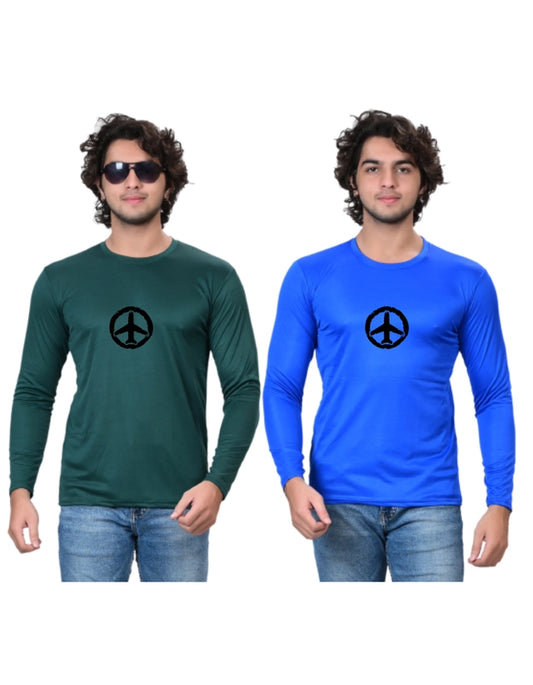 Cotton Blend Round Neck Printed T-Shirt for Men (Green & Blue, S) (Pack of 2)