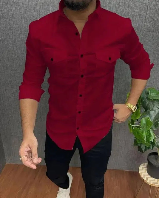 Men Cotton Blend Double Pocket Full Sleeves Shirt Pack of 1